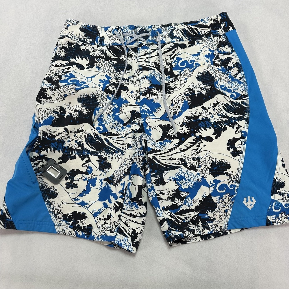 Columbia Shorts Men's 36 Blue White Black Omni-Shield Board Swim Trunks Graphic‎